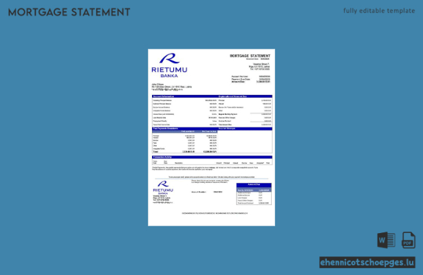 Lettland Rietumu Banka Hypothekenabrechnung Word- und PDF-Beispielvorschau
